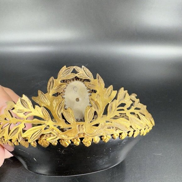 Antique La Chateau Porcelain Trinket Dish Metal Bronze Mount Victorian Scene VTG - Picture 16 of 16